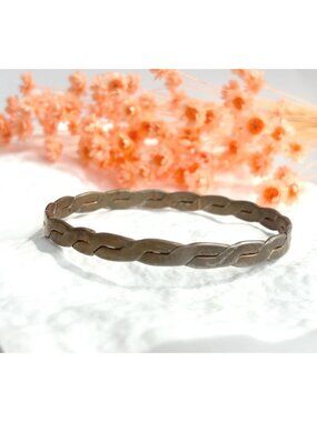 Flattened Gold Toned Rope Braided Vintage 80's Style Bangle Bracelet